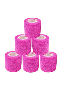 2 Inch Vet Wrap Tape Bulk (Fuchsia) (Pack of 6) Self Adhesive Adherent Adhering Flex Bandage grip Roll for Dog cat Pet Horse