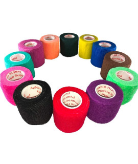 2 Inch Vet Wrap Tape Bulk (Assorted colors) (Pack of 6) Self Adhesive Adherent Adhering Flex Bandage grip Roll for Dog cat Pet Horse