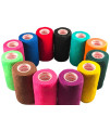 4 Inch Vet Cohesive Bandage Wrap Tape Bulk (Assorted Colors) (Pack of 24) Self Adhesive Adherent Adhering Flex Bandage Grip Roll for Dog Cat Pet Horse