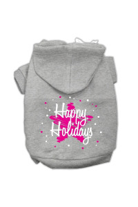 Mirage Pet Products Scribble Happy Holidays Screenprint Pet Hoodies, X-Small, Grey