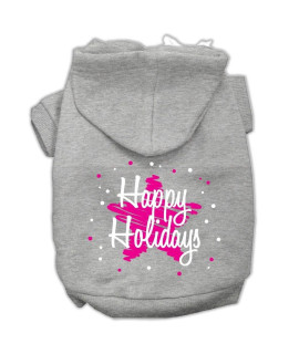 Mirage Pet Products Scribble Happy Holidays Screenprint Pet Hoodies, X-Small, Grey