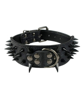 Berry Pet Sharp Spiked Studded Dog Collar - Stylish Leather Dog Collars - 2 Inch in Width Fit for Medium & Large Dogs - Such as Pitbull Mastiff - Black Rivets & Red Leather,17-20