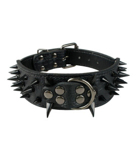 Berry Pet Sharp Spiked Studded Dog Collar - Stylish Leather Dog Collars - 2 Inch in Width Fit for Medium & Large Dogs - Such as Pitbull Mastiff - Black Rivets & Black Leather,17-20