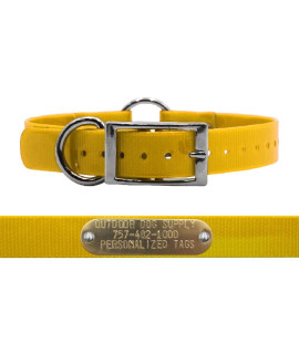 Outdoor Dog Supplys 1 Wide Solid Ring In Center Dog Collar Strap With Custom Brass Name Plate (18 Long, School Bus Yellow)