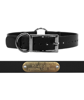 Outdoor Dog Supplys 1 Wide Solid Ring In Center Dog Collar Strap With Custom Brass Name Plate (18 Long, Black)