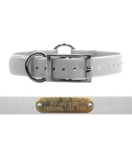 Outdoor Dog Supplys 1 Wide Solid Ring In Center Dog Collar Strap With Custom Brass Name Plate (18 Long, White)