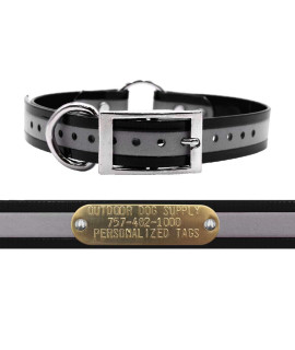 Outdoor Dog Supplys 1 Wide Reflective Ring in center Dog collar Strap with custom Brass Name Plate (18 Long, Reflective Black)