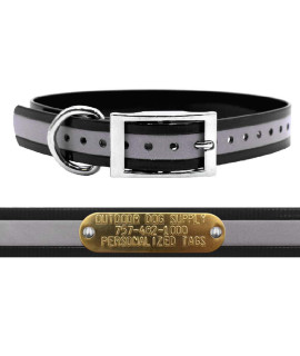 Outdoor Dog Supplys 1 Wide Reflective D Ring Dog collar Strap with custom Brass Name Plate (21 Long, Reflective Black)