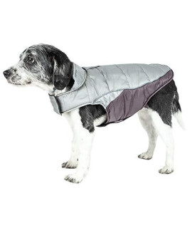 DOGHELIOS Hurricane-Waded Plush Adjustable 3M Reflective Insulated Winter Pet Dog Coat Jacket w/ Blackshark technology, Medium, Grey