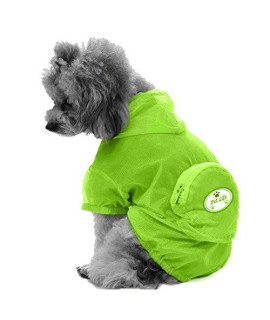 PET LIFE Thunder-Paw Travel Zippered Folding Collapsible Waterproof and Adjustable Travel Fashion Pet Dog Coat Jacket Raincoat w/ Removable Hood, X-Large, Yellow