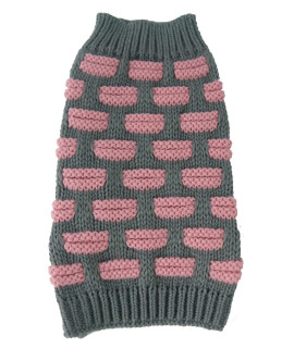 PET LIFE Fashion Weaved Heavy Knit Fashion Designer Ribbed Turtle Neck Pet Dog Sweater, X-Small, Pink and grey