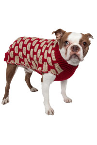 PET LIFE Fashion Weaved Heavy Knit Fashion Designer Ribbed Turtle Neck Pet Dog Sweater, Small, Red and Beige