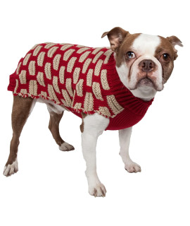 PET LIFE Fashion Weaved Heavy Knit Fashion Designer Ribbed Turtle Neck Pet Dog Sweater, Small, Red and Beige