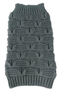 PET LIFE Butterfly Stitched Heavy Cable Knitted Fashion Designer Turtle Neck Pet Dog Sweater, Small, Dark Grey