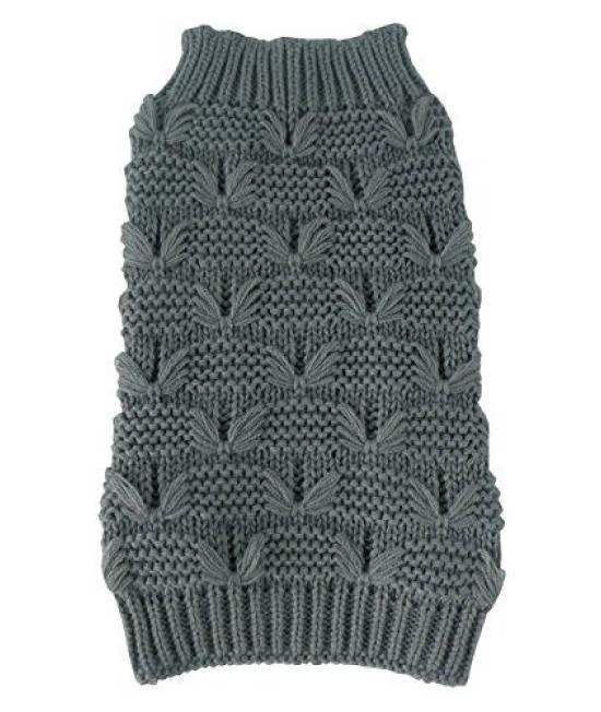 PET LIFE Butterfly Stitched Heavy Cable Knitted Fashion Designer Turtle Neck Pet Dog Sweater, Small, Dark Grey