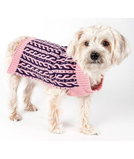 PET LIFE Harmonious Dual Color Weaved Heavy Cable Knitted Fashion Designer Pet Dog Sweater, Large, Pink and Navy Blue