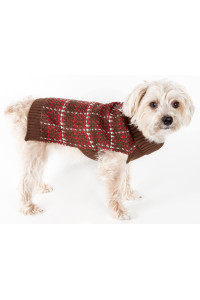 PET LIFE Vintage Symphony Static Fashion Designer Knitted Pet Dog Sweater, Large, Mud Brown, Red and White