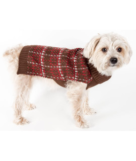 PET LIFE Vintage Symphony Static Fashion Designer Knitted Pet Dog Sweater, Large, Mud Brown, Red and White