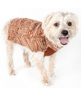 PET LIFE Royal Bark Heavy Cable Knitted Designer Fashion Pet Dog Sweater, Large, Light Brown, Tangerine and Grey