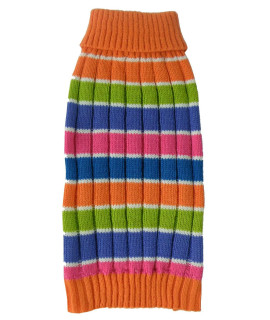 Pet Life A Tutti-Beauty Rainbow Pet Sweater - Designer Heavy cable Knitted Dog Sweater with Turtle Neck - Winter Dog clothes Designed to Keep Warm