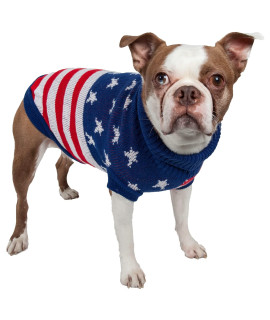 Pet Life A Patriot Independence Star Pet Sweater - Designer Heavy cable Knitted Dog Sweater with Turtle Neck - Winter Dog clothes Designed to Keep Warm