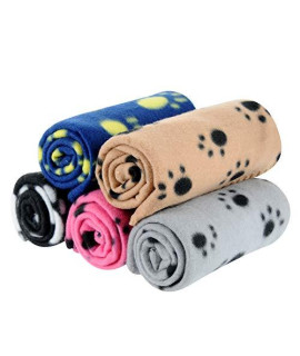 MarJunSep 5 Packs 5 Colors Lovely Pet Paw Prints Fleece Blankets for Dogs Cats Small Pets Animals