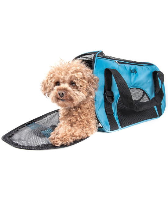 PET LIFE Altitude Force Airline Approved Sporty Zippered Folding Fashion Pet Dog carrier, Medium, Blue