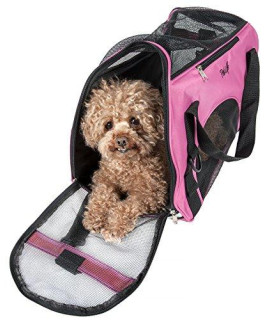 PET LIFE Altitude Force Airline Approved Sporty Zippered Folding Fashion Pet Dog Carrier, Medium, Pink