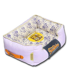 TOUCHDOG Floral-Galoral Vintage Printed Ultra-Plush Rectangular Fashion Designer Pet Dog Bed Lounge, Large, Lavender Purple, Blue, Beige