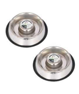 Iconic Pet Set of 2 Stainless Steel Anti-Skid Slow Feed Pet Bowl for Dogs Small 12 oz