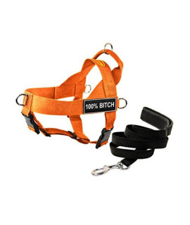 Dean & Tyler DT Universal No Pull Dog Harness with 100-Percent Bitch Patches and Puppy Leash Orange Medium