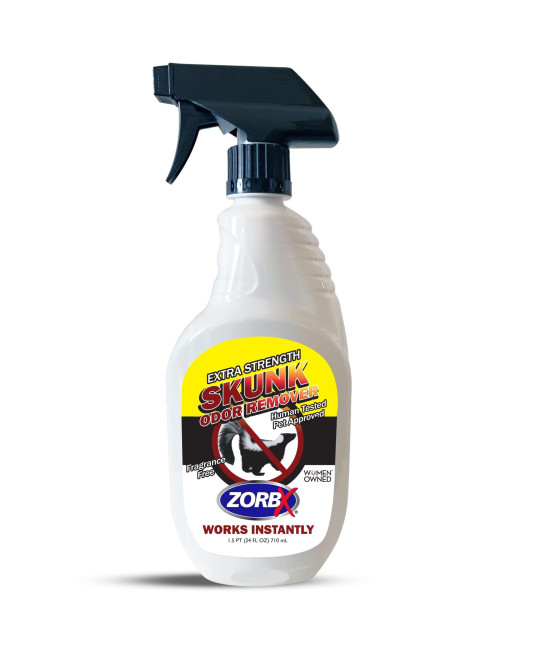 ZORBX Unscented Skunk Odor Remover Spray - Fast Acting Skunk Smell Removal Extra Strength Skunk Odor Eliminator for Dogs, House, Home, car, clothes Furniture (24 FL Oz)