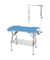 Flying Pig Heavy Duty Stainless Steel Pet Dog cat Bone Pattern Rubber Surface grooming Table with ArmNoose (Sky Blue, 38x22)