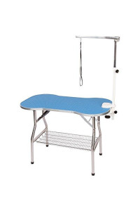 Flying Pig Heavy Duty Stainless Steel Pet Dog cat Bone Pattern Rubber Surface grooming Table with ArmNoose (Sky Blue, 38x22)
