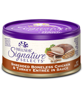 Wellness Signature Selects Natural canned grain Free Wet cat Food Shredded chicken & Turkey 2.8-Ounce can
