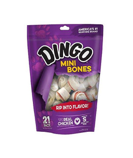 Dingo Non-China Mini Rawhide Bones For Small/Toy Dogs, 21-Count