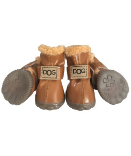 WINSOON Dog Australia Boots Pet Antiskid Shoes Winter Warm Skidproof Sneakers Paw Protectors 4Pcs Set (Size 2, Light Brown)