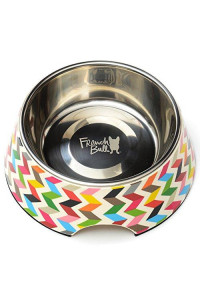 French Bull Stainless Steel and Melamine Designer Dog Bowls for Dogs or Cats, Medium, White