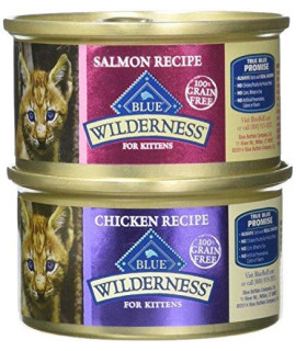 Blue Buffalo Wilderness Grain-Free Variety Pack Wet Kitten Food - 2 Flavors (Salmon & Chicken) - 12 (3 Ounce) Cans - 6 of Each Flavor