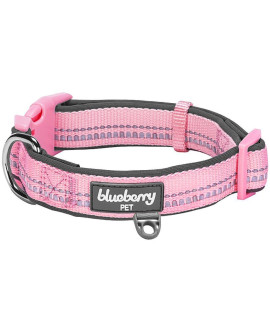 Blueberry Pet Soft & Safe 3M Reflective Neoprene Padded Adjustable Dog Collar - Baby Pink Pastel Color, Small, Neck 12-16