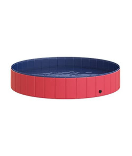 PawHut Pet Swimming Pool Dog Bathing Tub 12 x 63 All-Purpose Collapsible PVC Red / Dark Blue