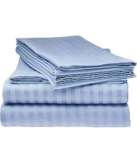 Queen Italian Prestige Collection Striped Bed Sheet Set - 1800 Luxury Soft Microfiber Deep Pocket 4-Piece Bedding Set - Wrinkle, Stain, Fade Resistant - Light Blue