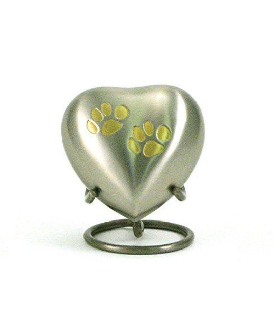 Pet Paw Bronze Pet Memorial Urns - Extra Small - Holds Up to 3 Cubic Inches of Ashes - Pewter Silver Cremation Urn for Dogs and Cats - Engraving Sold Separately
