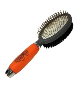 Professional Double Sided Pin & Bristle Brush for Dogs & cats by goPets grooming comb cleans Pets Shedding & Dirt for Short Medium or Long Hair