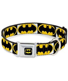 Buckle Down Seatbelt Buckle Dog collar - Batman Shield Blocks WhiteBlackYellow - 1 Wide - Fits 11-17 Neck - Medium