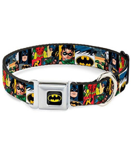 Buckle Down Seatbelt Buckle Dog collar - Batman & Robin Action Panels - 1 Wide - Fits 11-17 Neck - Medium