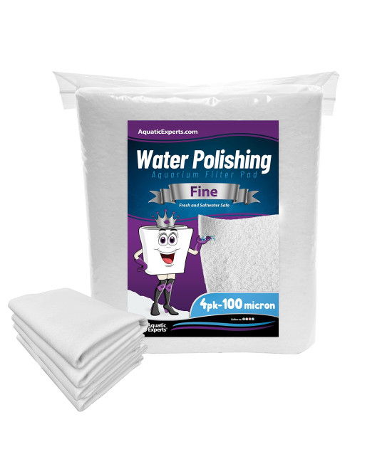 Aquatic Experts Polishing Filter Pad 100 Micron - 4 Pack -Superior Polishing Pad For Aquarium - Cut To Fit 24 By 36 Media For Fresh Water & Saltwater Fish Tanks And Terrariums - Made In Usa