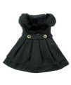 Doggie Design Black Wool and Black Fur Collar Harness Coat XL