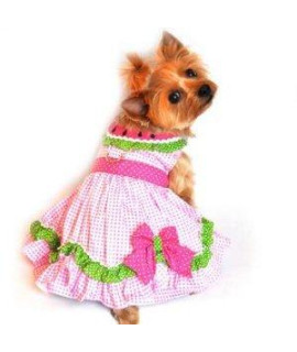 Doggie Design Watermelon Ruffle Skirt Dog Dress with Embroidered Seed Collar and Bow - Pink Polka