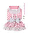 DOGGIE DESIGN Pink Polka Dot and Lace Dog Harness Dress Set XS